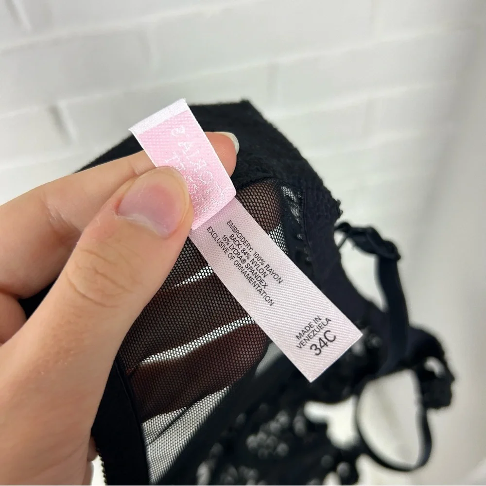 Vintage Victoria’s Secret Black Lace Bustier Bralette Bra Size 34C